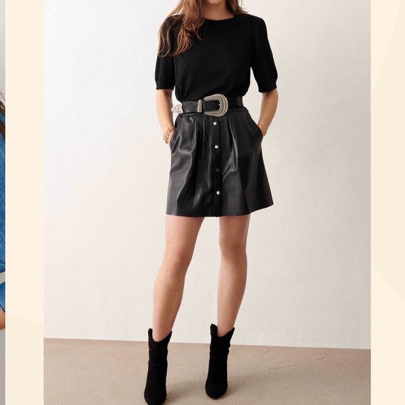 BA&SH black leather skirt NEW NWT size M - Picture 1 of 10